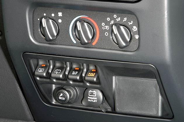 "Axle Lock" - über den rechten Schalter mit gelber Aufschrift lassen sich die beiden Differentialsperren aktivieren