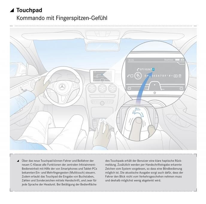 Die Eingabe der Zeichen geschieht über das Touchpad