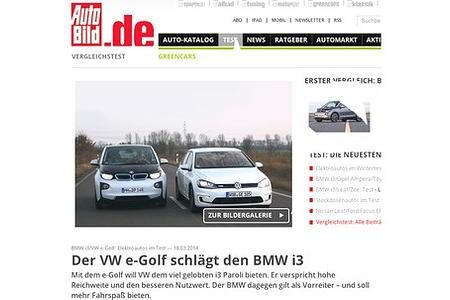 Auto-Bild: VW e-Golf schlägt den BMW i3