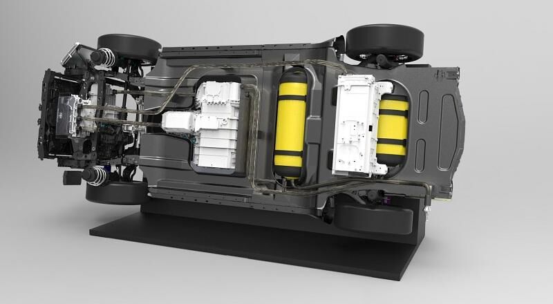 Die Brennstoffzellen-Komponenten sind im Auto verteilt