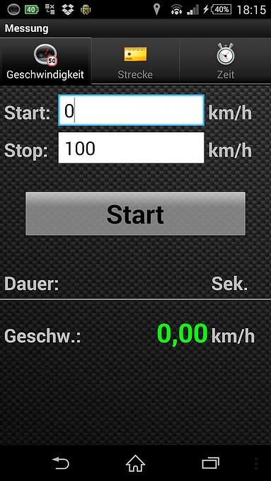 Den Sprint bis Tempo 100 kann mit der Android Tacho-App gestoppt werden.