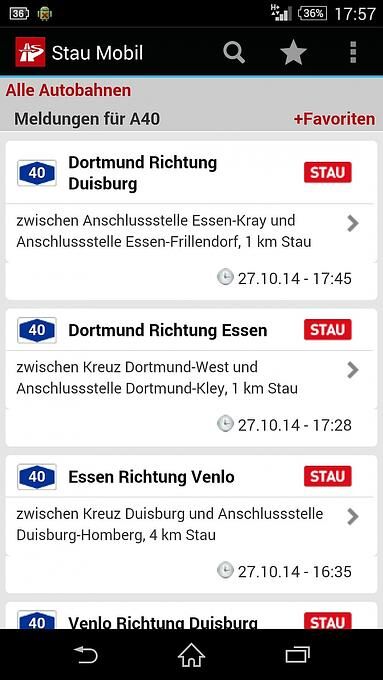Bei Stau Mobil sind die Behinderungen auf einen Blick zu sehen.