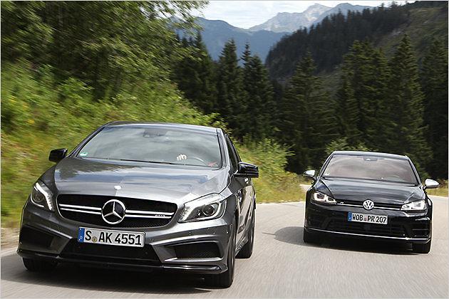 Kompaktkracher im Vergleichstest auf Deutschlands höchster Gebirgsstraße: VW Golf R und Mercedes A 45 AMG auf dem Riedbergpass