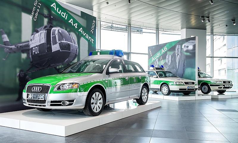 Die Modelle Audi A4 Avant, Audi A6 und Audi 80 im Polizeitrimm stehen noch bis zum 30. August im Audi museum mobil.