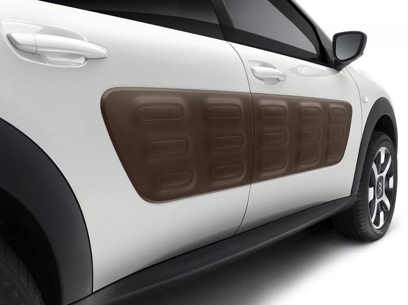 Die 34 \"Airbumps\" (ja auch Franzosen stehen auf Amerikanismen) sind nämlich mit Luft gefüllte Polyurethan-Puffer sind rund ums Auto platziert und schützen das Blechkleid des Cactus vor Parkplatzremplern