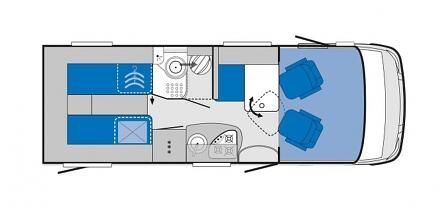 Der Grundriss des auf der Messe ausgestellten Knaus Van I 600 ME.