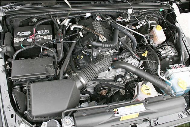 Kraftvoll: Der Sechszylinder mit 3,8 Litern Hubraum unter der Haube des Jeep