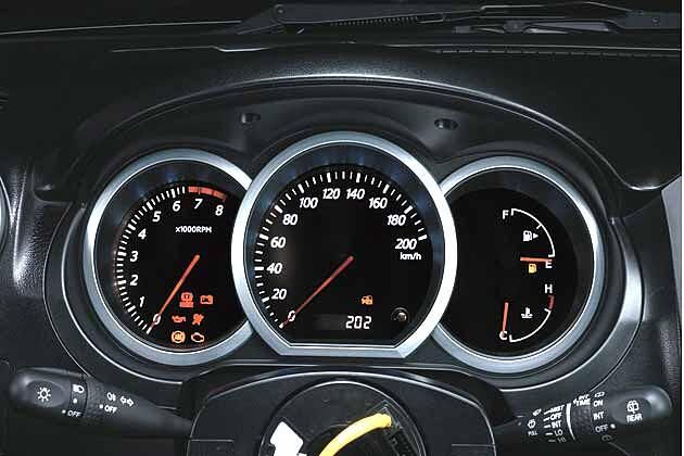 In silbernes Plastik eingefasste Rundinstrumente informieren den Fahrer