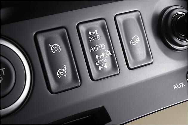 Der Schalter für 2WD, automatischen Allradantrieb sowie starre 50:50-Verteilung