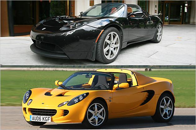 Der Tesla Roadster (oben) basiert auf der Lotus Elise