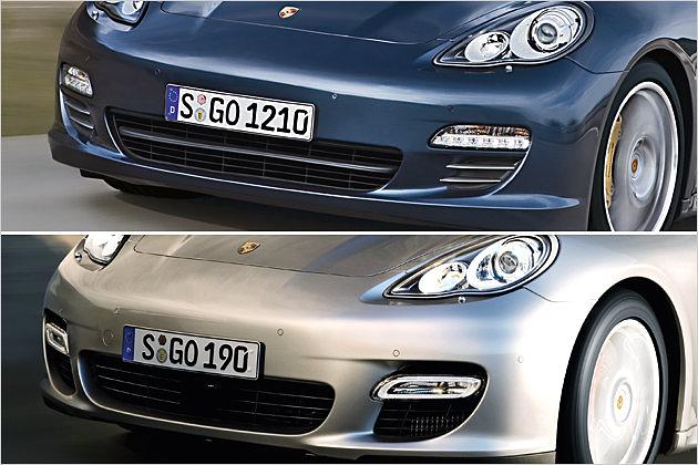 Unterschiedliche Frontansichten: Oben der Panamera S und 4S, unten der Turbo