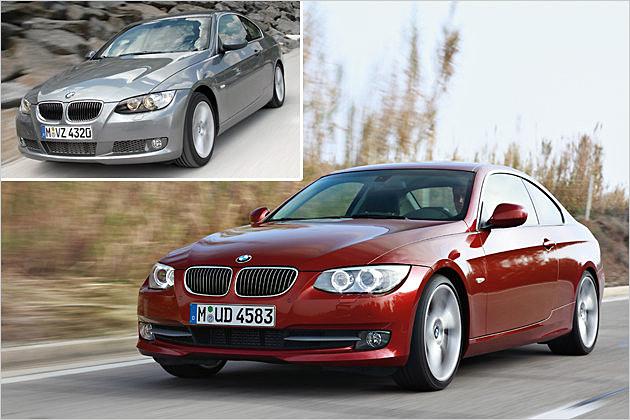 Moderates Facelift: Das neue Coupé (großes Bild) ist vor allem an den grauen Querlamellen in der Frontschürze erkennbar