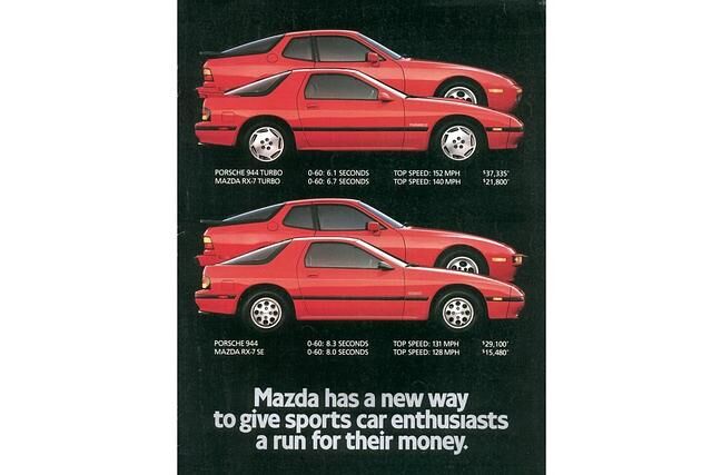 Mazda vergleicht den RX-7 in der Werbung mit dem Porsche 944