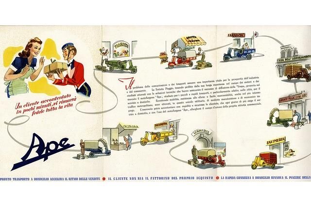 Die Varianten der Piaggio Ape aus einer Werbung von 1948
