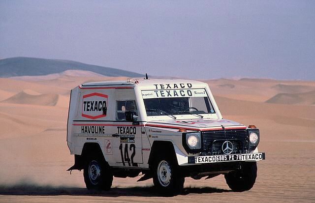 Auf diesem Mercedes 280 GE gewinnen Jacky Ickx und Claude Brasseur die Rallye Paris-Dakar 1983