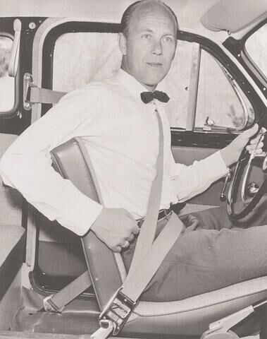Volvo PV544 Buckel mit Dreipunkt-Sicherheitsgurt und dessen Erfinden Nils Bohlin