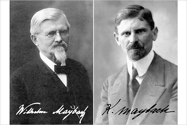 Firmen-Mitgründer Wilhelm Maybach (links, 1846-1929) und sein Sohn Karl (1879-1960), der das Unternehmen leitete