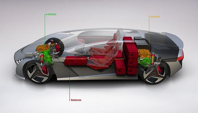 Die Zellen der 90-kWh-Batterie verteilen sich zwischen und hinter den Sitzen