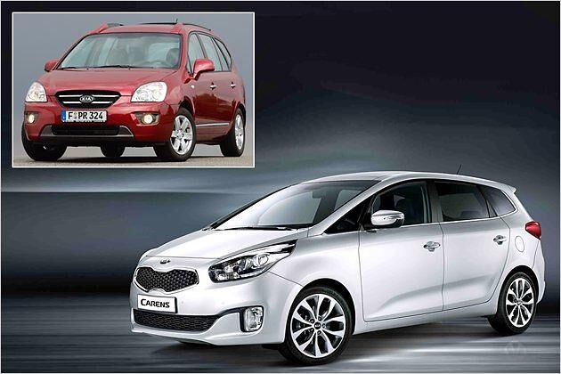 Deutlicher Sprung nach vorn: Der neue Kia Carens und sein doch recht biederer Vorgänger (kleines Bild)