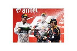 Weltmeister Sebastian Vettel bekam Champagner-Volldusche
