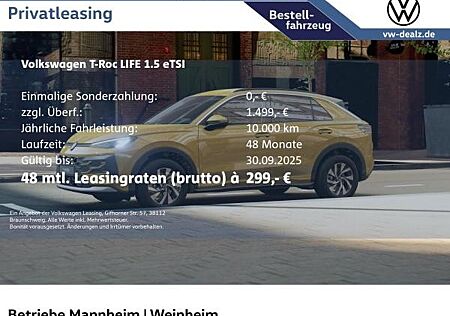 VW T-Roc Volkswagen Life 1.5 eTSI OPF DSG jetzt Vorbestellen!