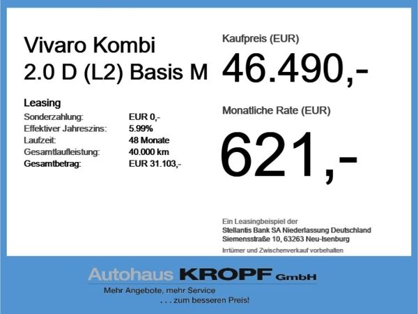 Opel Vivaro Kombi 2.0 D (L2) Basis M Fernlichtass. bild 4
