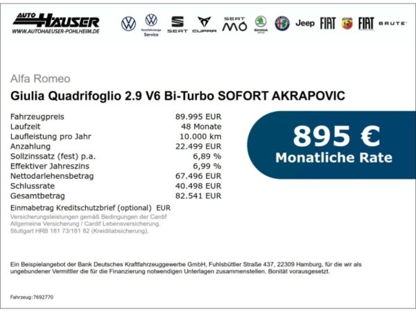 Alfa Romeo Giulia Quadrifoglio 2.9 V6 Bi-Turbo SOFORT AKRAPOVIC HARMAN-KARDON BREMBO MEMORY bild 2