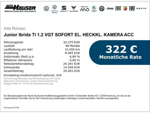 Alfa Romeo Junior Ibrida Ti 1.2 VGT SOFORT EL. HECKKL. KAMERA ACC MATRIX-LED TECHNOLOGIE NAVI SITZHZG. bild 2
