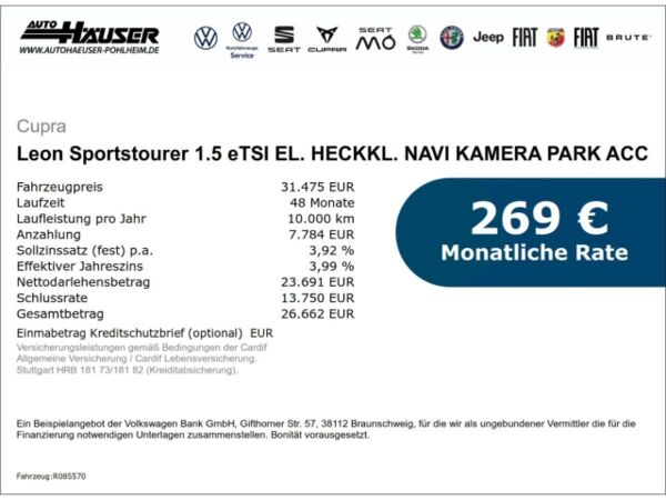 Cupra Leon Sportstourer 1.5 eTSI EL. HECKKL. NAVI KAMERA PARK ACC bild 2