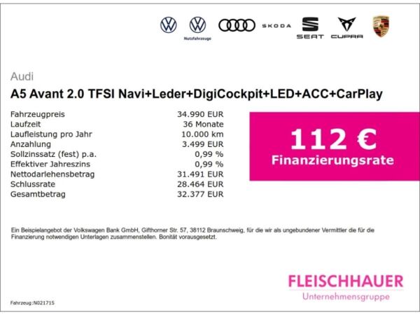 Audi A5 Avant 2.0 TFSI Navi+Leder+DigiCockpit+LED+ACC+CarPlay bild 3
