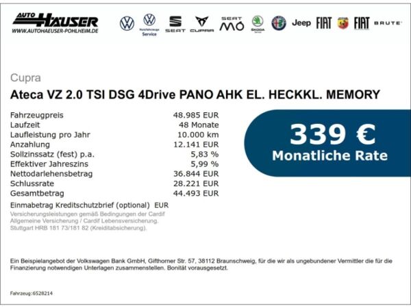 Cupra Ateca VZ 2.0 TSI DSG 4Drive PANO AHK EL. HECKKL. MEMORY LED SITZHZG. ASSIST bild 2