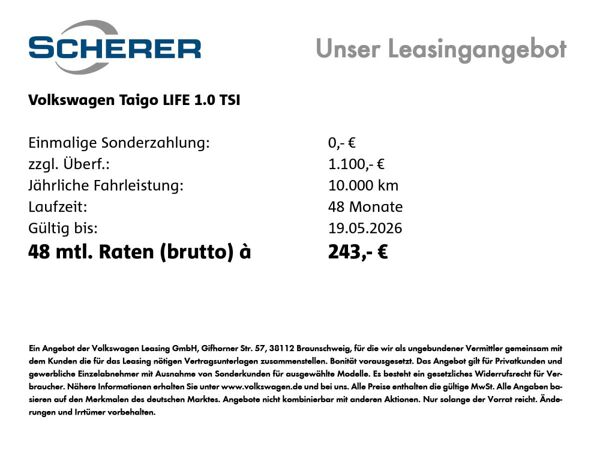 Volkswagen Taigo Life 1,0 l TSI OPF 7-Gang-Doppelkupplungsgetriebe DSG bild 2