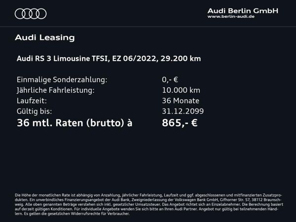 Audi RS3 RS 3 Limousine S tr. MATRIX NAVI RFK HUD VIRTUAL bild 2