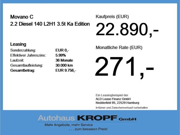 Opel Movano C 2.2 Diesel 140 L2H1 3.5t Ka Edition bild 4