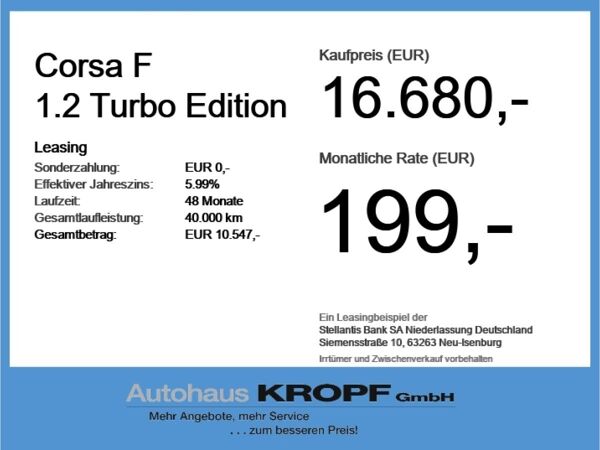 Opel Corsa F 1.2 Turbo Edition Navi+SHZ+Kam.+PDC+AUT bild 4
