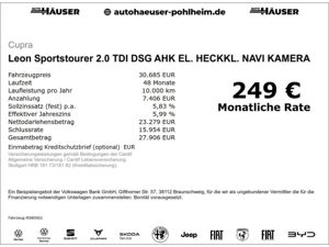 Cupra Leon Sportstourer 2.0 TDI DSG AHK EL. HECKKL. NAVI KAMERA PARK ACC LED bild 5