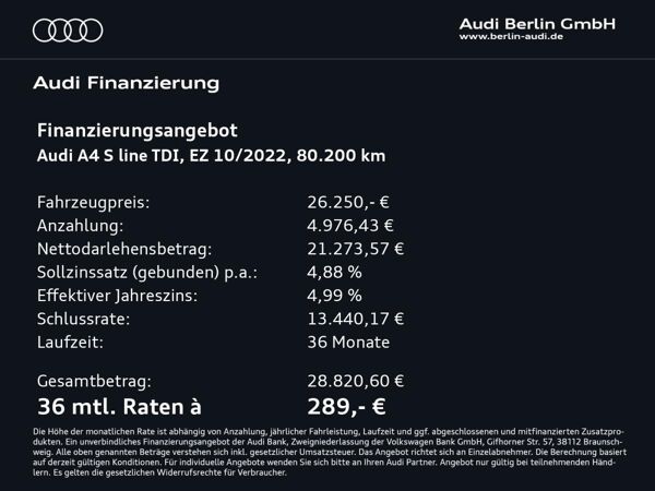 Audi A4 S line 35 TDI S tr. LED RFK NAVI SITZHZG bild 2