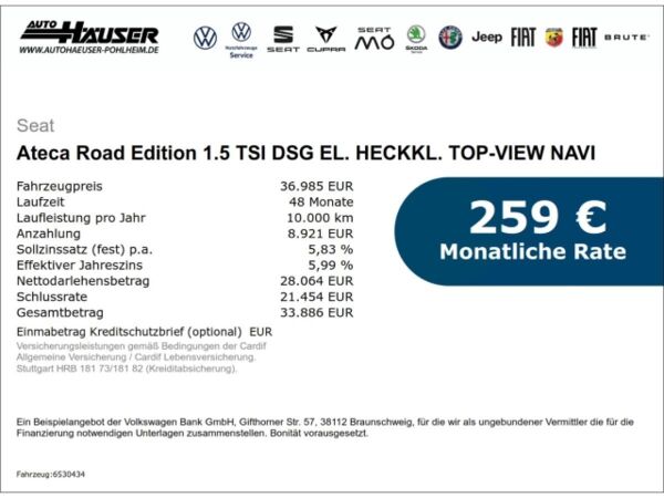 Seat Ateca Road Edition 1.5 TSI DSG EL. HECKKL. TOP-VIEW NAVI PARK ACC LED bild 2