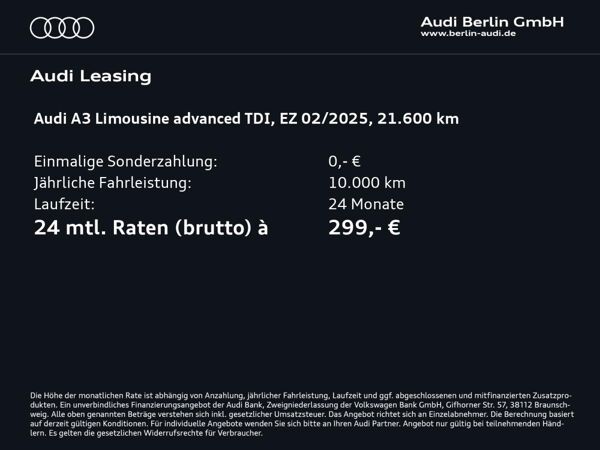 Audi A3 Limousine advanced 35 TDI S tr. AHK MATRIX RFK NAVI VIRTUAL bild 2