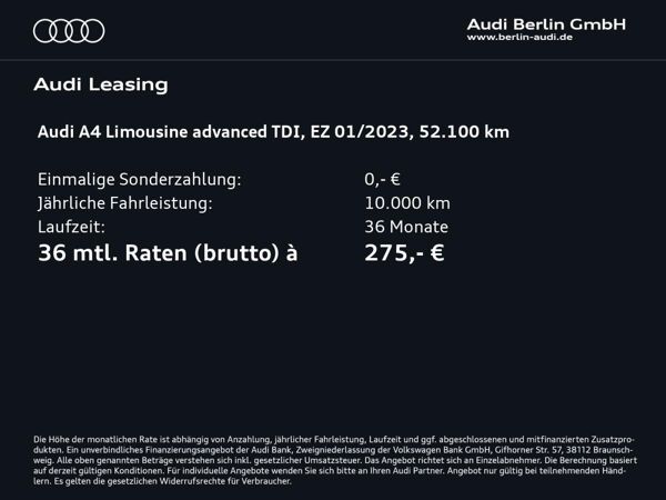 Audi A4 Limousine Advanced 40 TDI qu.S tr. AHK RFK bild 2