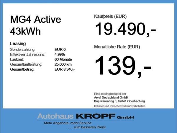 MG MG4 4 Active 43kWh ACC+LED+SHZ+360+Fernlichtass. bild 3