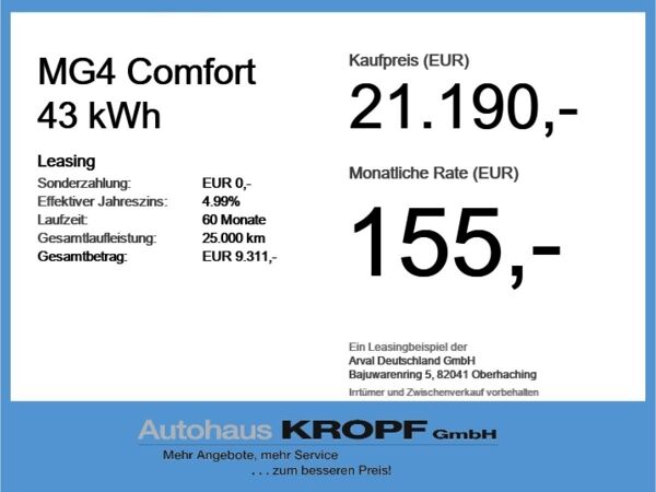 MG MG4 4 Comfort 43 kWh ACC+LED+SHZ+360+Fernlichtass. bild 4
