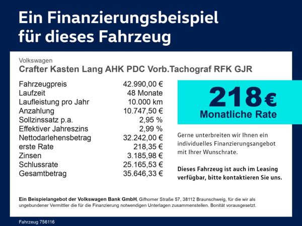 Volkswagen Crafter Kasten Lang AHK PDC Vorb.Tachograf RFK GJR bild 4