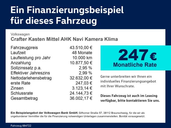 Volkswagen Crafter Kasten Mittel AHK Navi Kamera Klima ZV bild 3