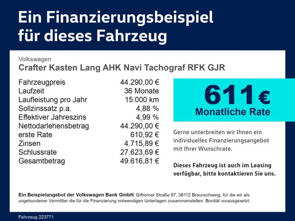 Volkswagen Crafter Kasten Lang AHK Navi Tachograf RFK GJR ZV bild 3