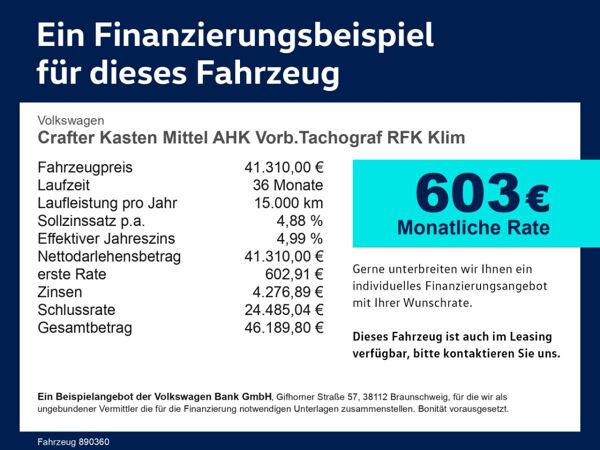 Volkswagen Crafter Kasten Mittel AHK Vorb.Tachograf RFK Klim bild 3