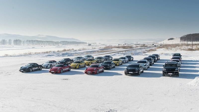 Die fast ganze Modellpalette ist beim Porsche Snow Force vertreten.