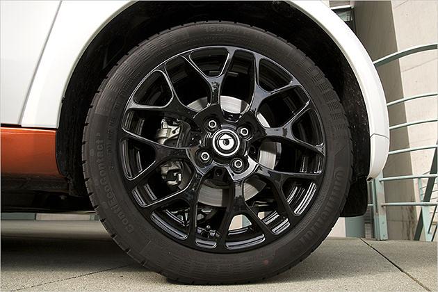 Dunkle Leichtmetallfelgen stehen dem Smart Fortwo gut