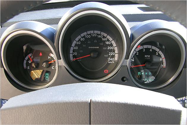 Wie beim Dodge Avenger, nur in Schwarz: Die Instrumente des Nitro