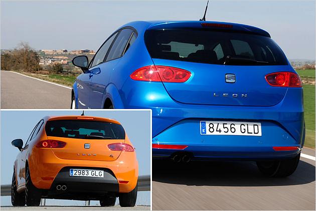 Am Heck hat der FR (kleines Bild) einen schmaleren, schwarz hinterlegten Diffusor